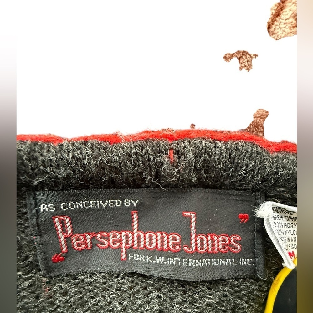 Vintage 70s Womens Gray Embroidered Floral V Neck Sweater Medium Cottagecore - Picture 9 of 12